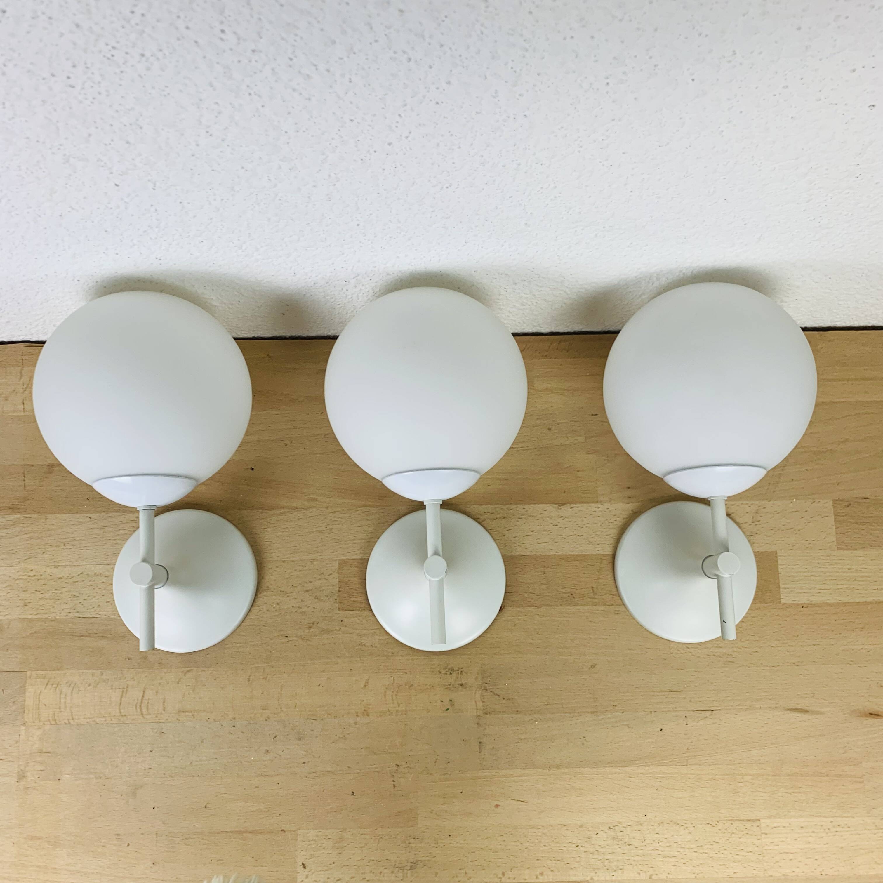 3 Max Bill wall lights for Temde in opaline, 1970s
