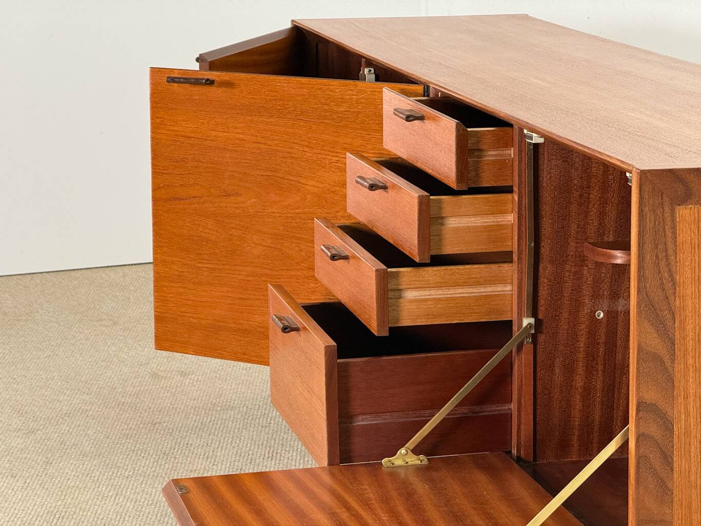 Mid-Century Sideboard by Meredew (Brown Leather Handles)