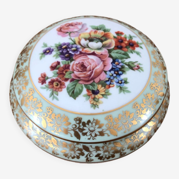 Boîte à bijoux Vintage en porcelaine de Limoges fleurs et dorures
