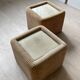 Pair of bedside tables, beige corduroy & glass