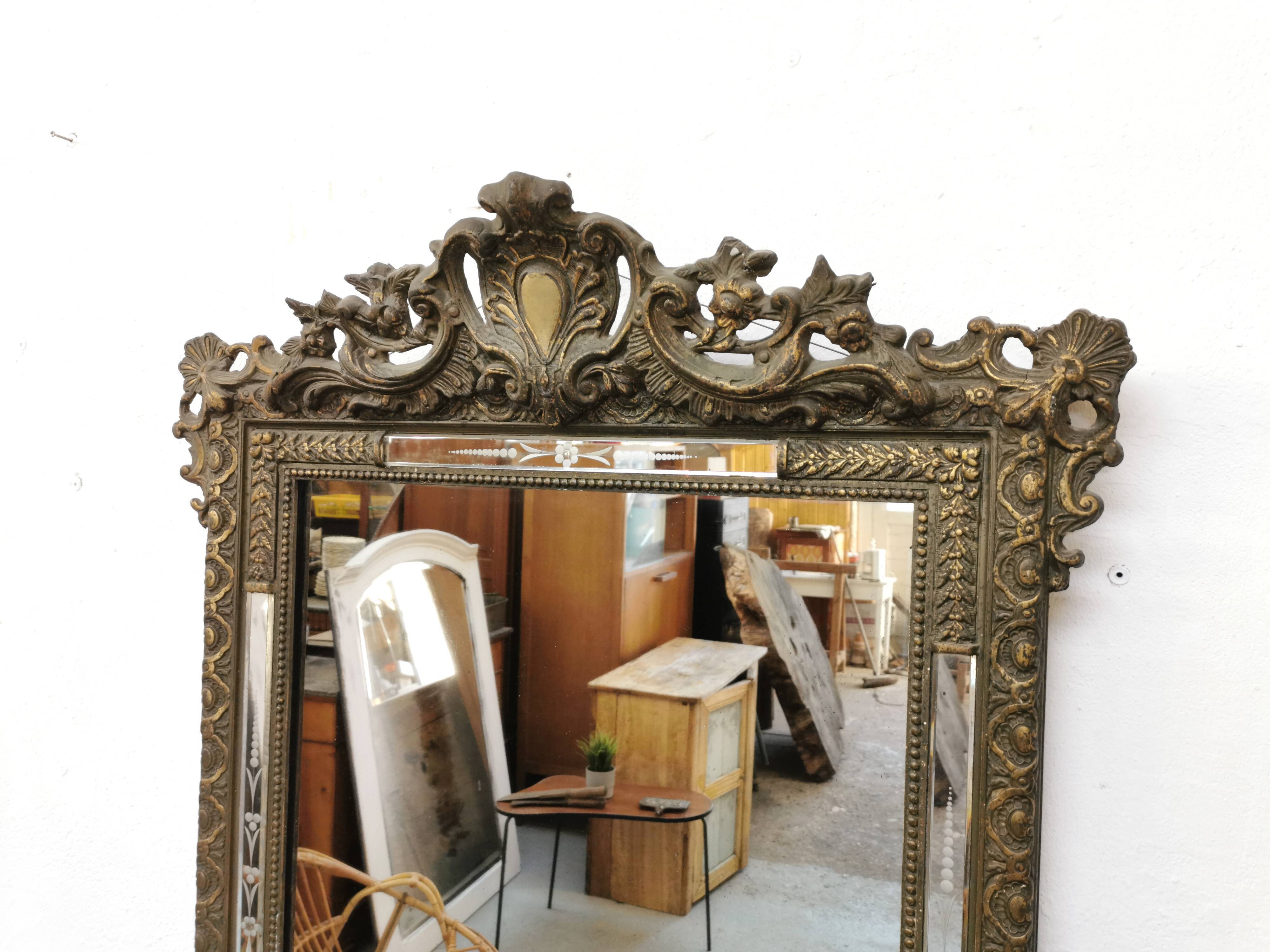 Ancient mirror 116 x 82 Napoleon III wood and gilded stucco