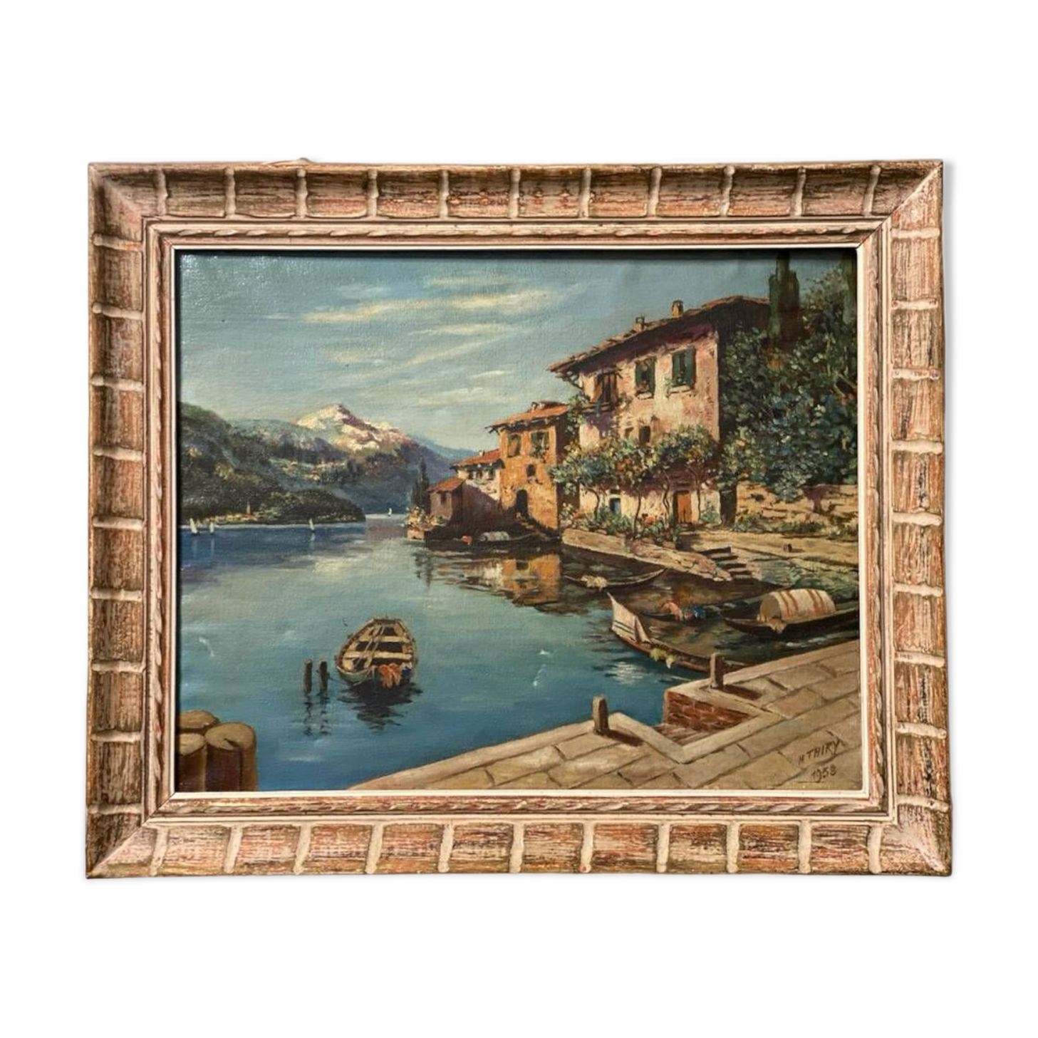 Old oil painting on canvas Gandria Switzerland Italy