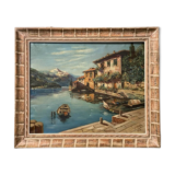 Old oil painting on canvas Gandria Switzerland Italy