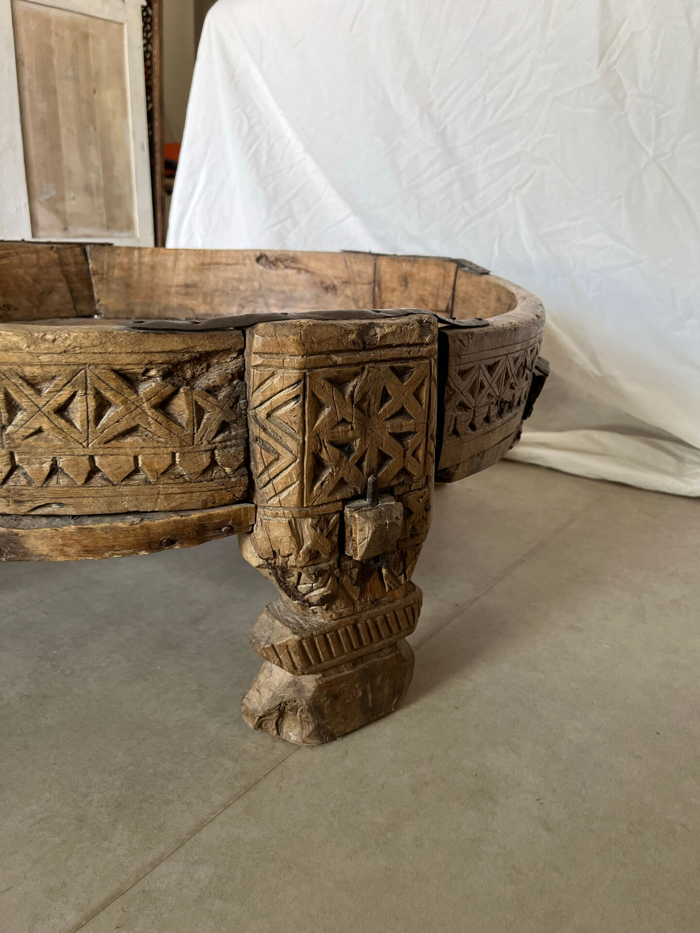Indian Low Table Chakki Antique Solid Wood