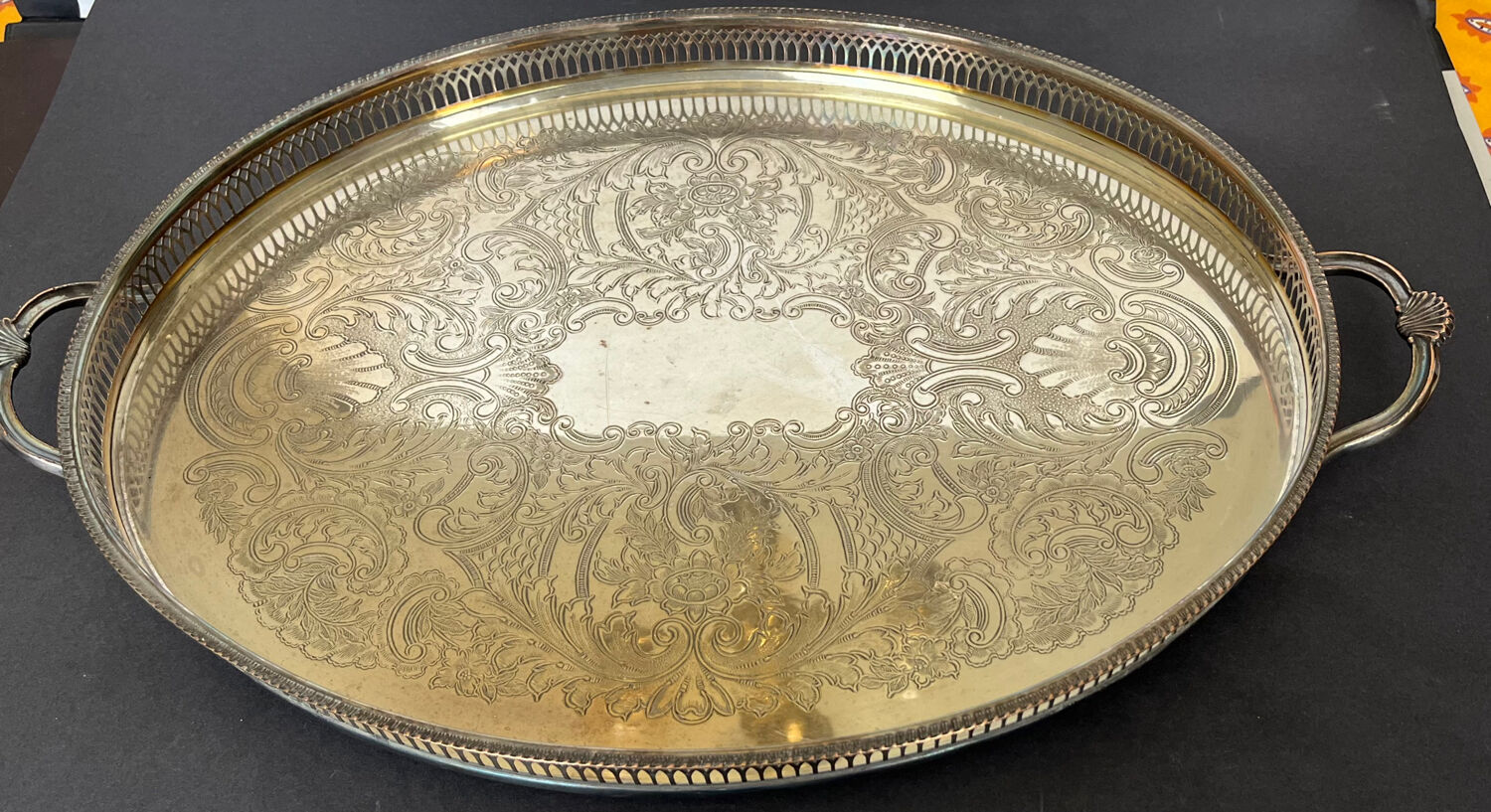 Silver metal serving tray