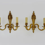 Old large pair of bronze wall sconces with 2 candles. Year 60 70