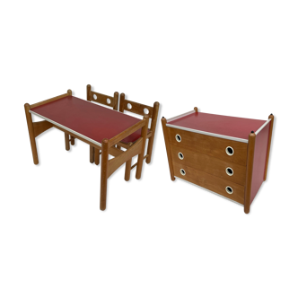 Vintage Italian Design children's room set chairs table and chest of drawers 60s