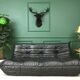 Black leather three seater sofa Togo by Ligne Roset