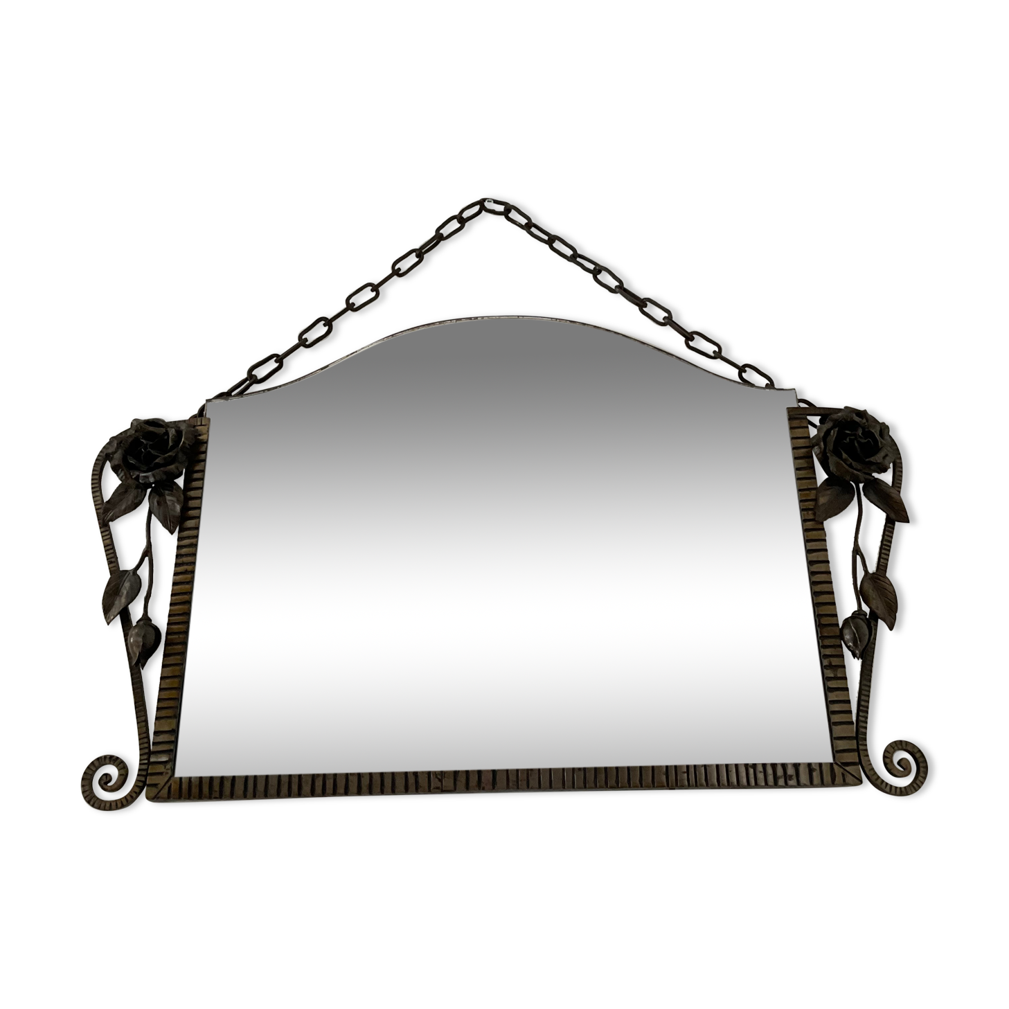 Beveled Art Deco wrought iron mirror
