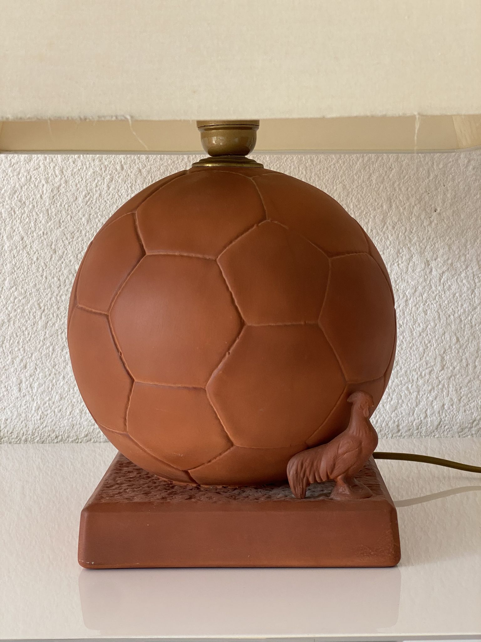 Football lamp and terracotta rooster from the 80s