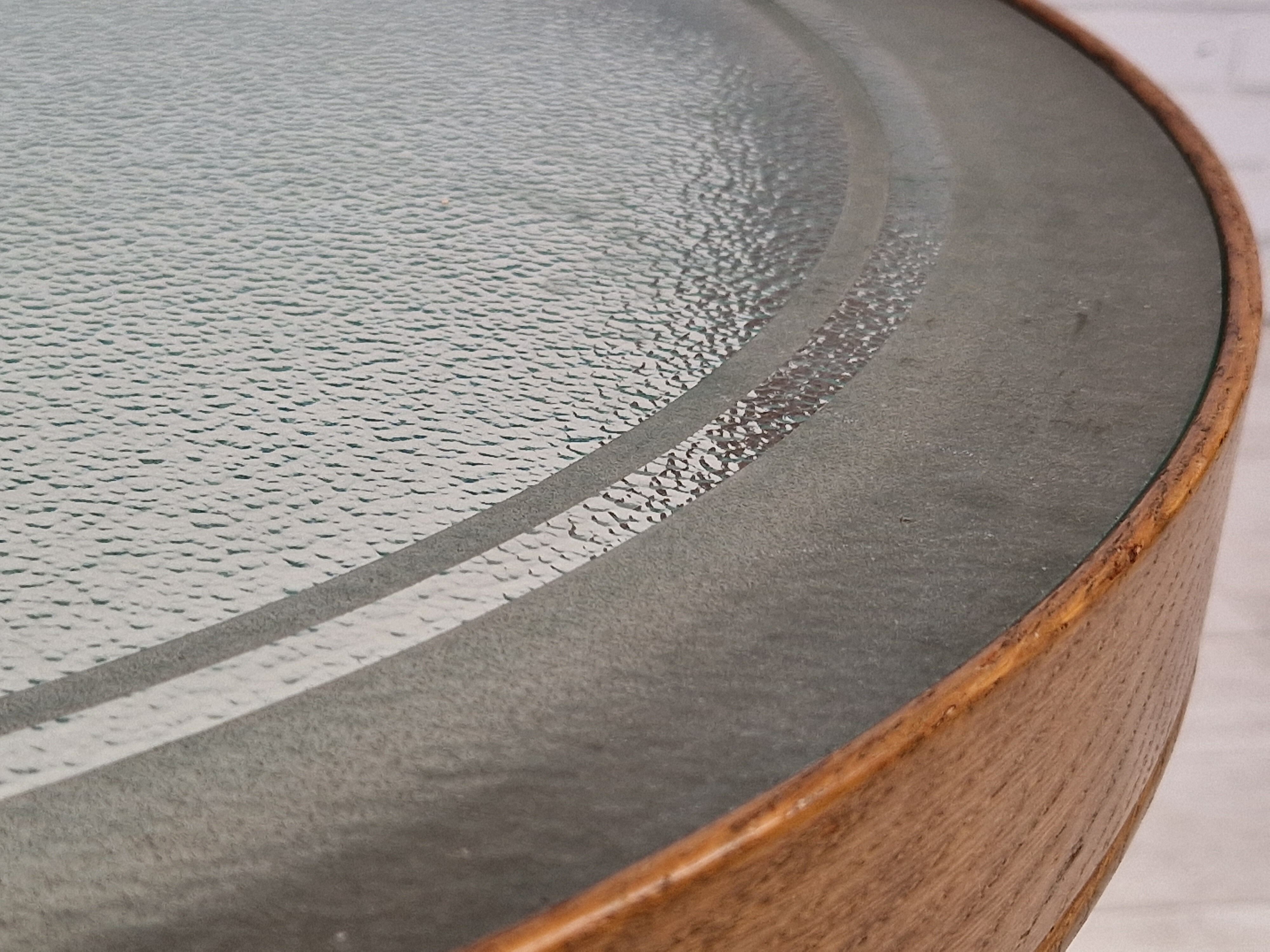 1950s, danish design, coffee table, glass, oak wood, original condition.