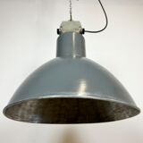 Grey industrial aluminium pendant lamp from polam wilkasy, 1960s