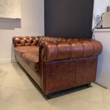 Canapé Chesterfield cuir 3 places marron