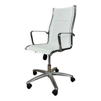 Fauteuil de bureau design STYLO - Résille blanche & structure chromée