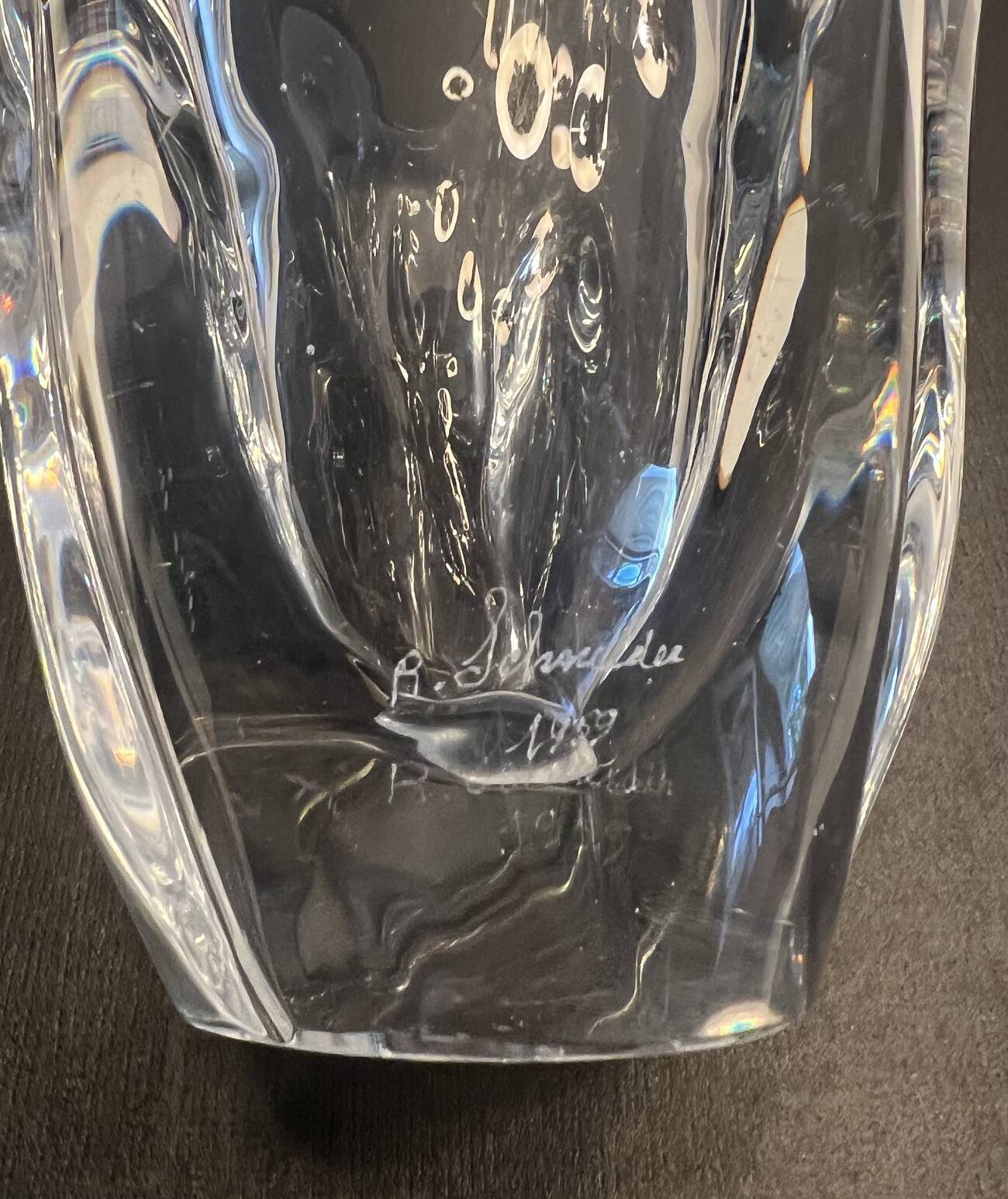 Vintage crystal vase sculpture – signed R. Schneider 1959