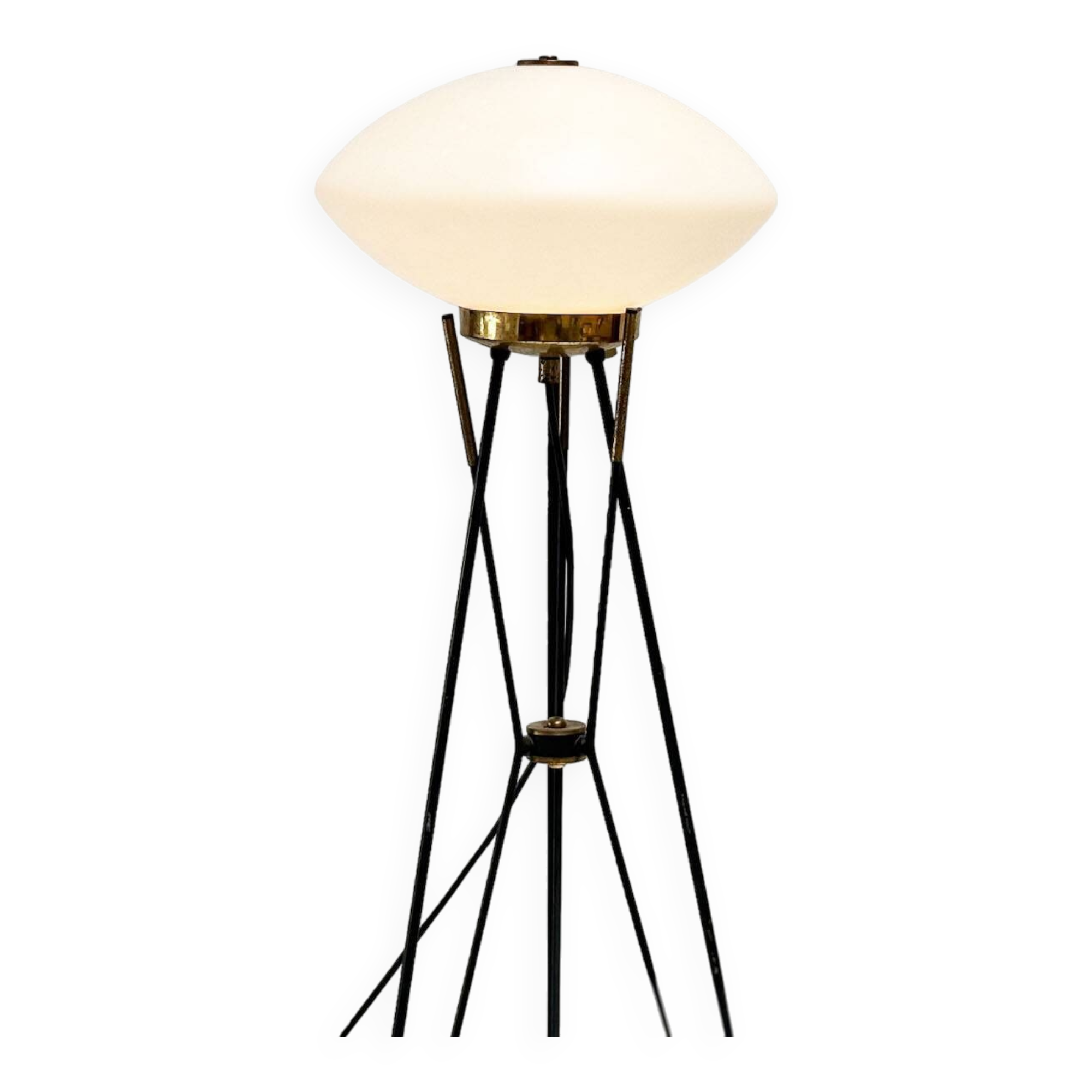 Elegant Italian floor lamp with a white opaline shade.