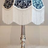 Silver plated bronze lamp with handmade fringe shade