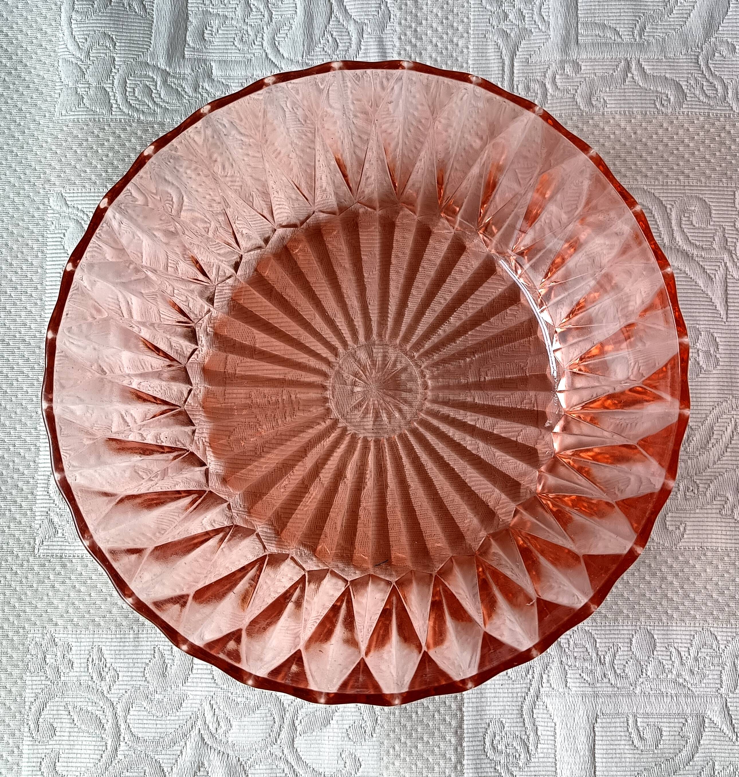 1960 vintage pink moulded glass salad bowl France