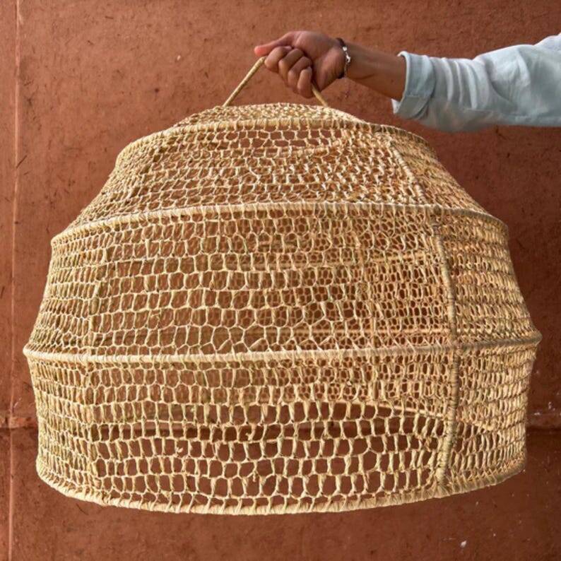 Tiflet raffia light fixture, woven dome shade