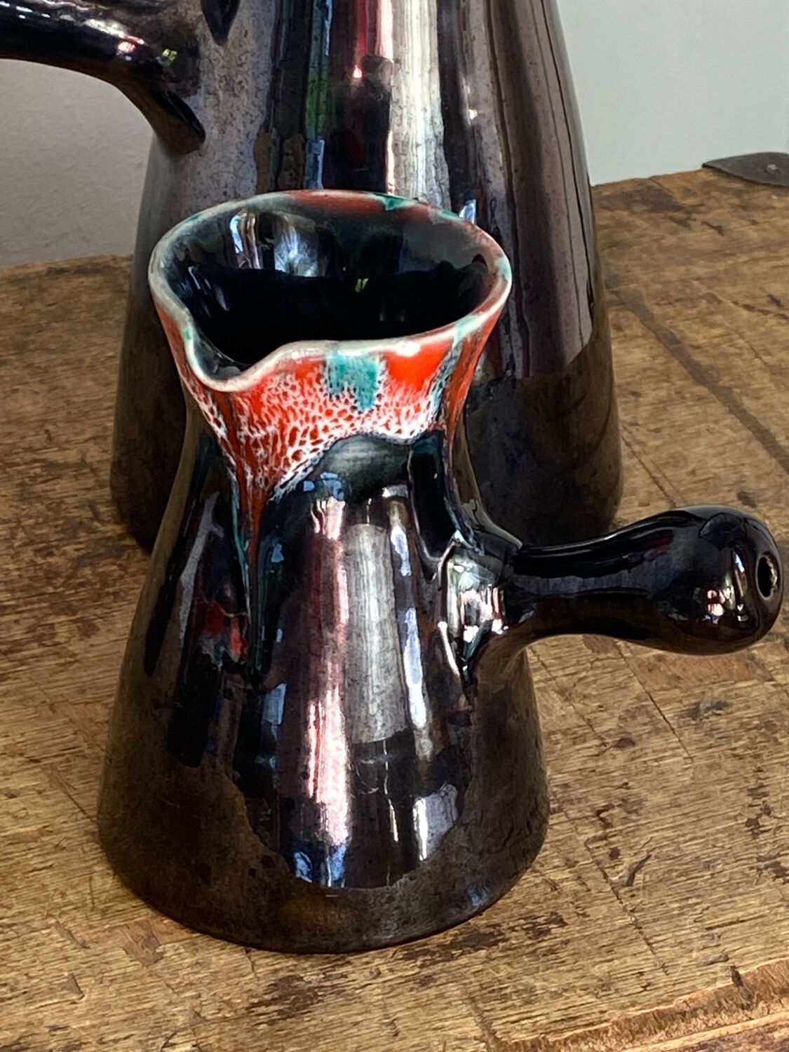 Pitchers and cups, iridescent ceramic, Vallauris