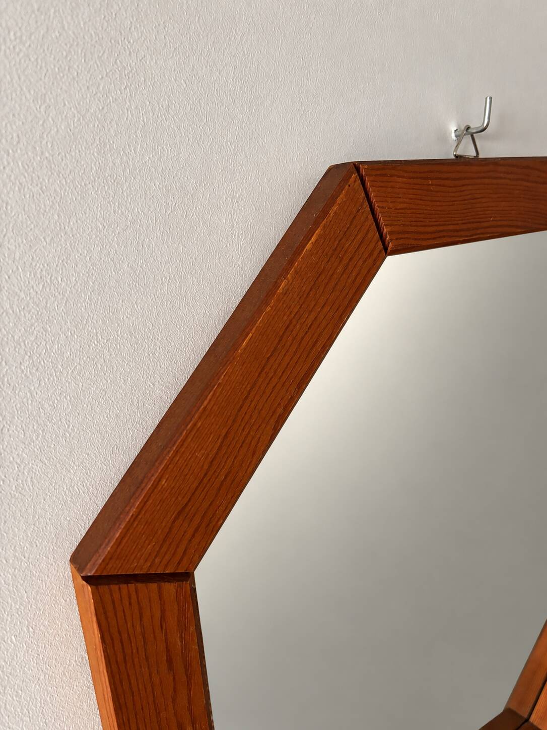 Vintage Octagonal Wooden Wall Mirror – 1970s Geometric Design