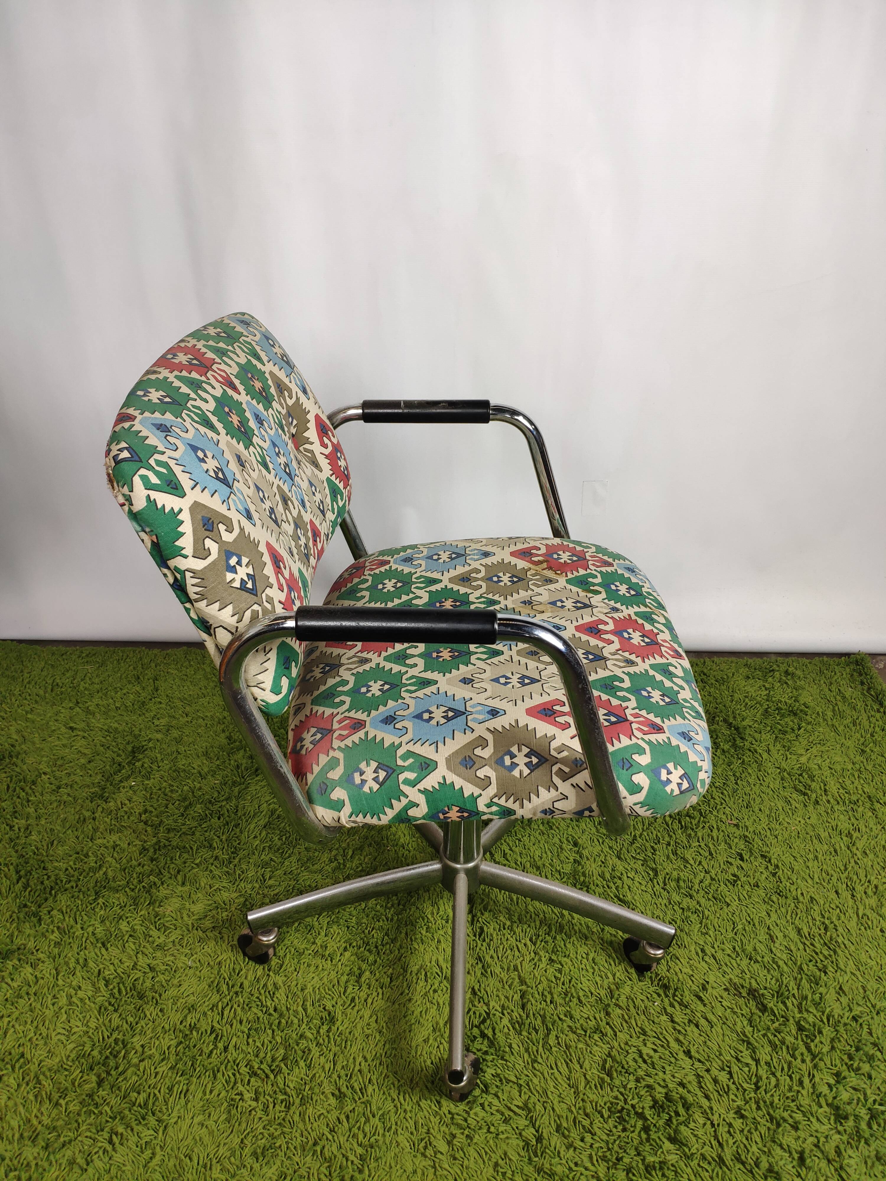 Vintage fabric desk and chrome stainless steel swivel on wheels