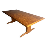 Brutalist Honey-Brown Pine Trestle Dining Table,  1970s France