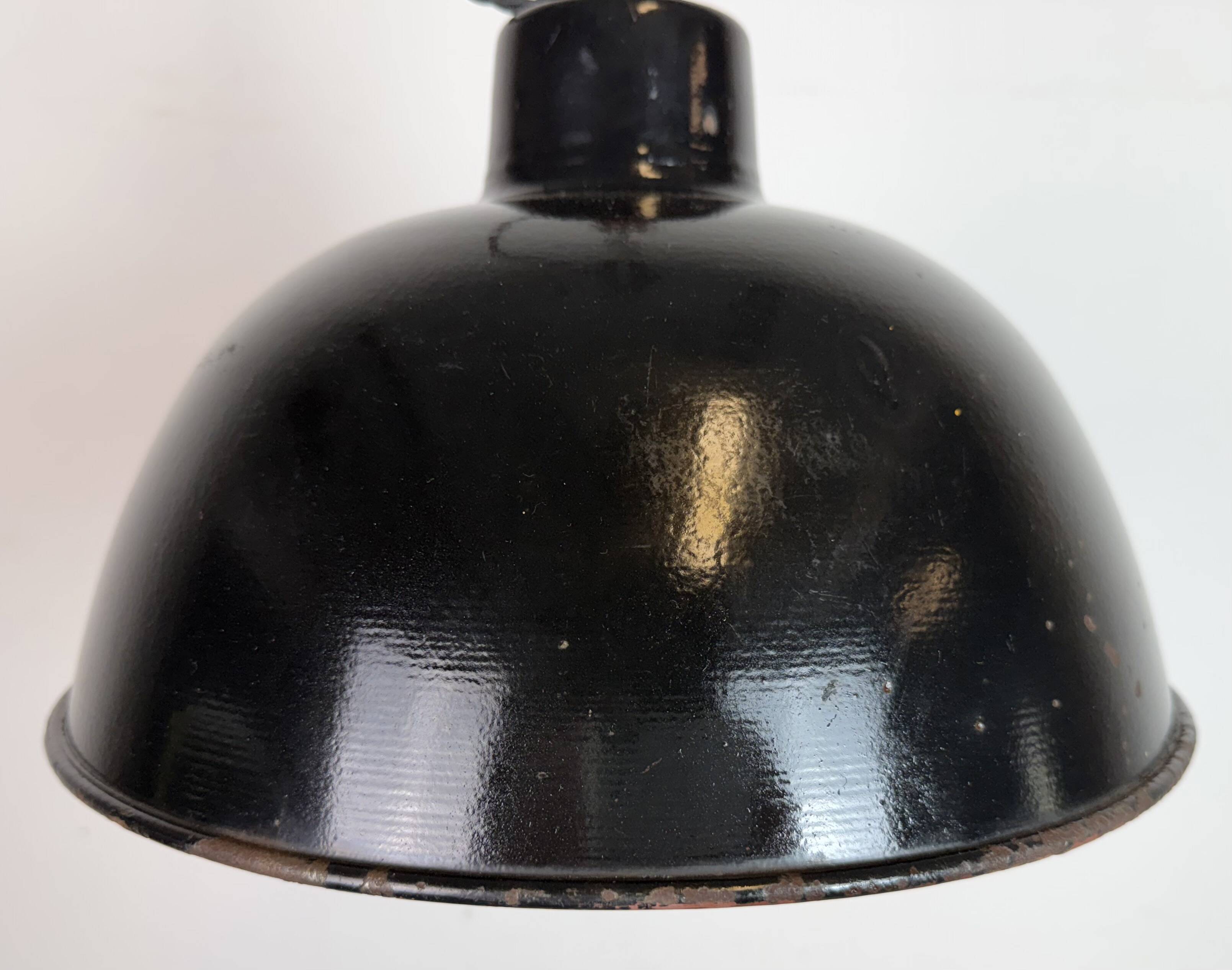 East German Black Enamel Factory Light by LBD Veb Leuchtenbau Dresden, 1950