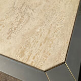 Vintage coffee table in travertine and brass.