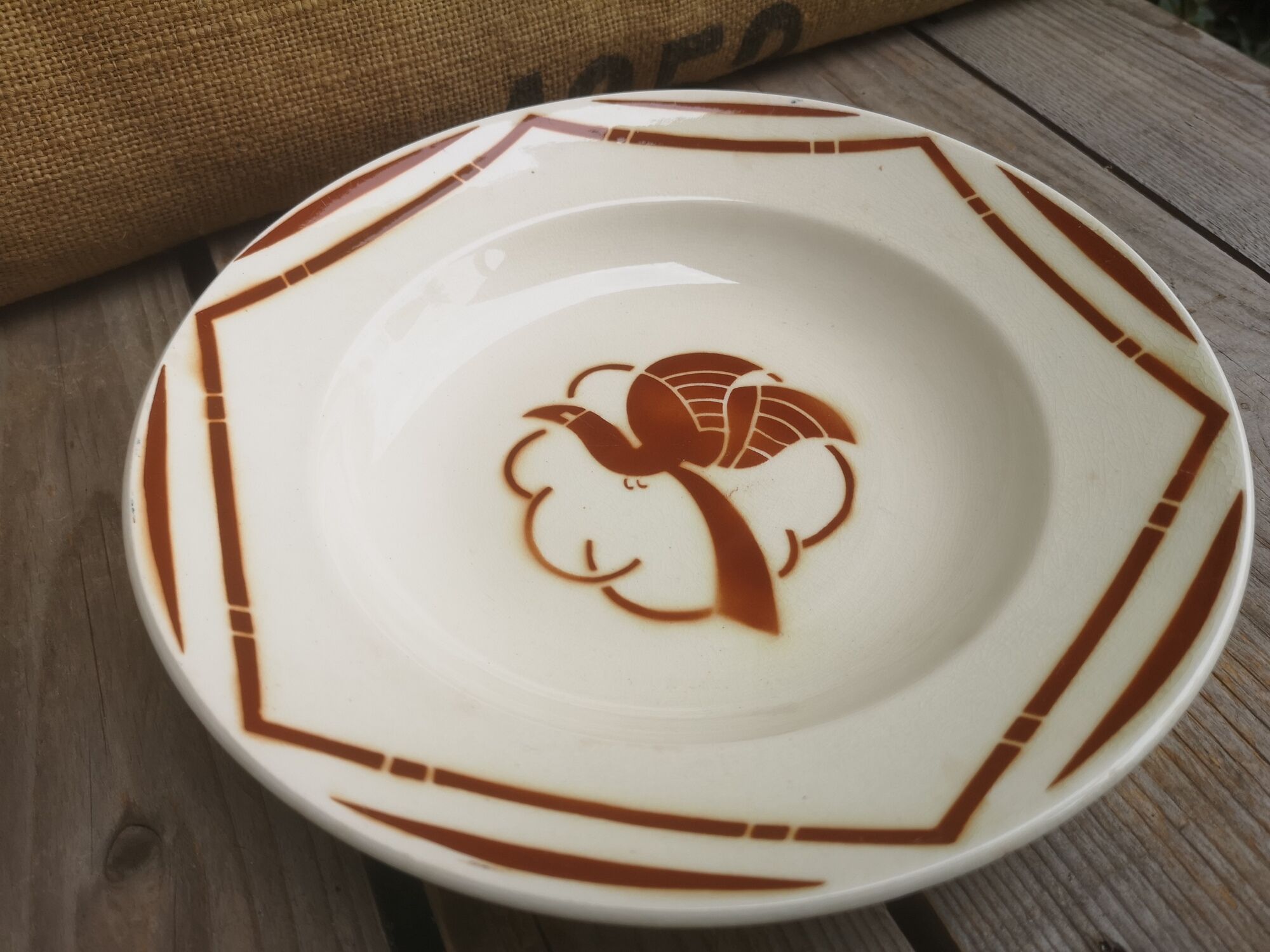 Set of 5 hollow plates signed Badonviller Collection Paradise bird décor