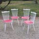 Set of 4 Scandinavian style chairs from the 50s in white lacquered wood and red skaï patties