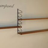 Vintage modular wall shelf in wood and metal, 1950s