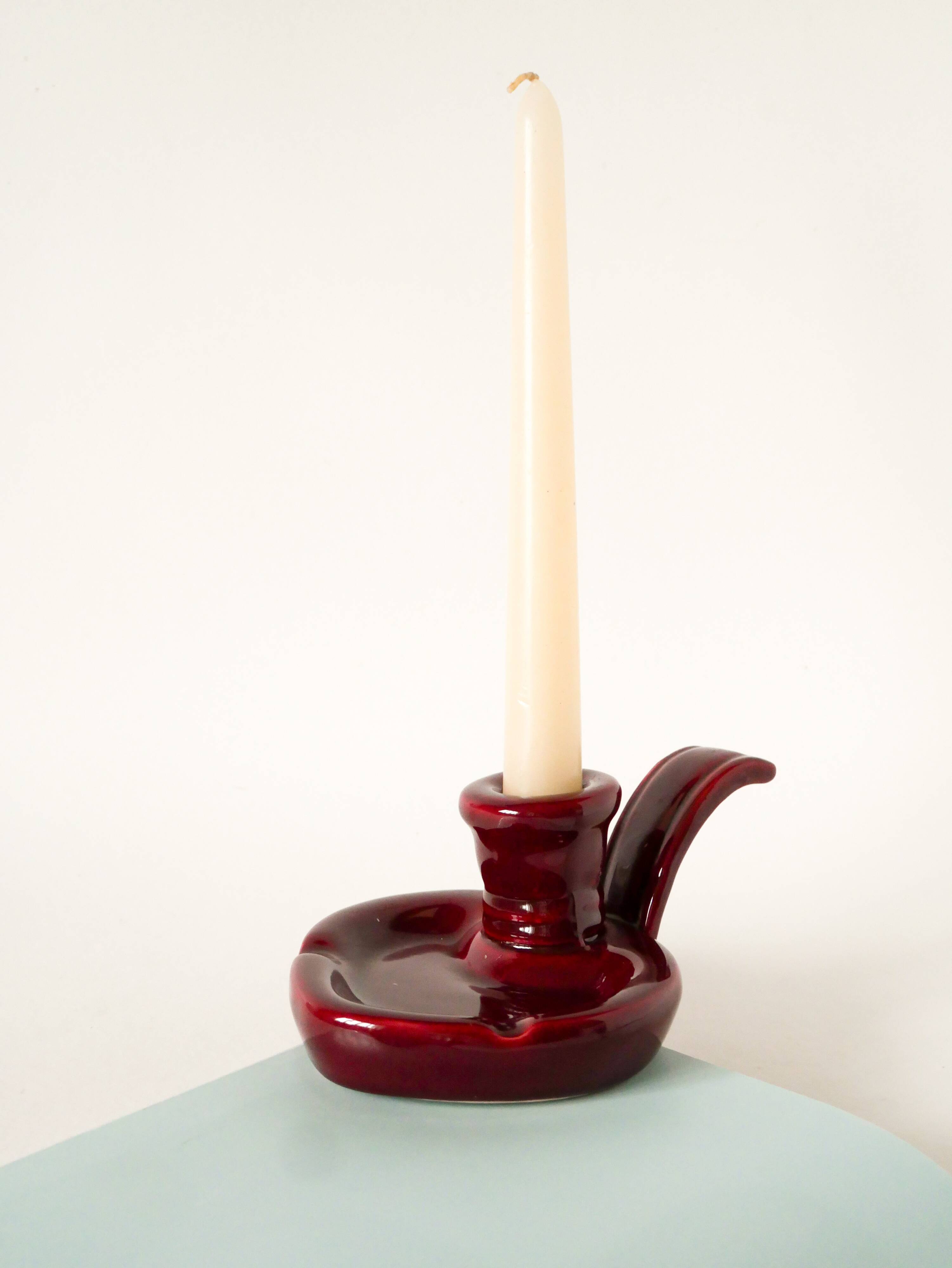 Ceramic candle holder with handle, Bordeaux
