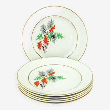 6 assiettes plates en porcelaine - Naples Moulin des Loups France - vintage années 50