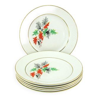 6 flat porcelain plates - Naples Moulin des Loups France - vintage 50s
