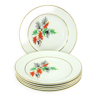 6 assiettes plates en porcelaine - Naples Moulin des Loups France - vintage années 50