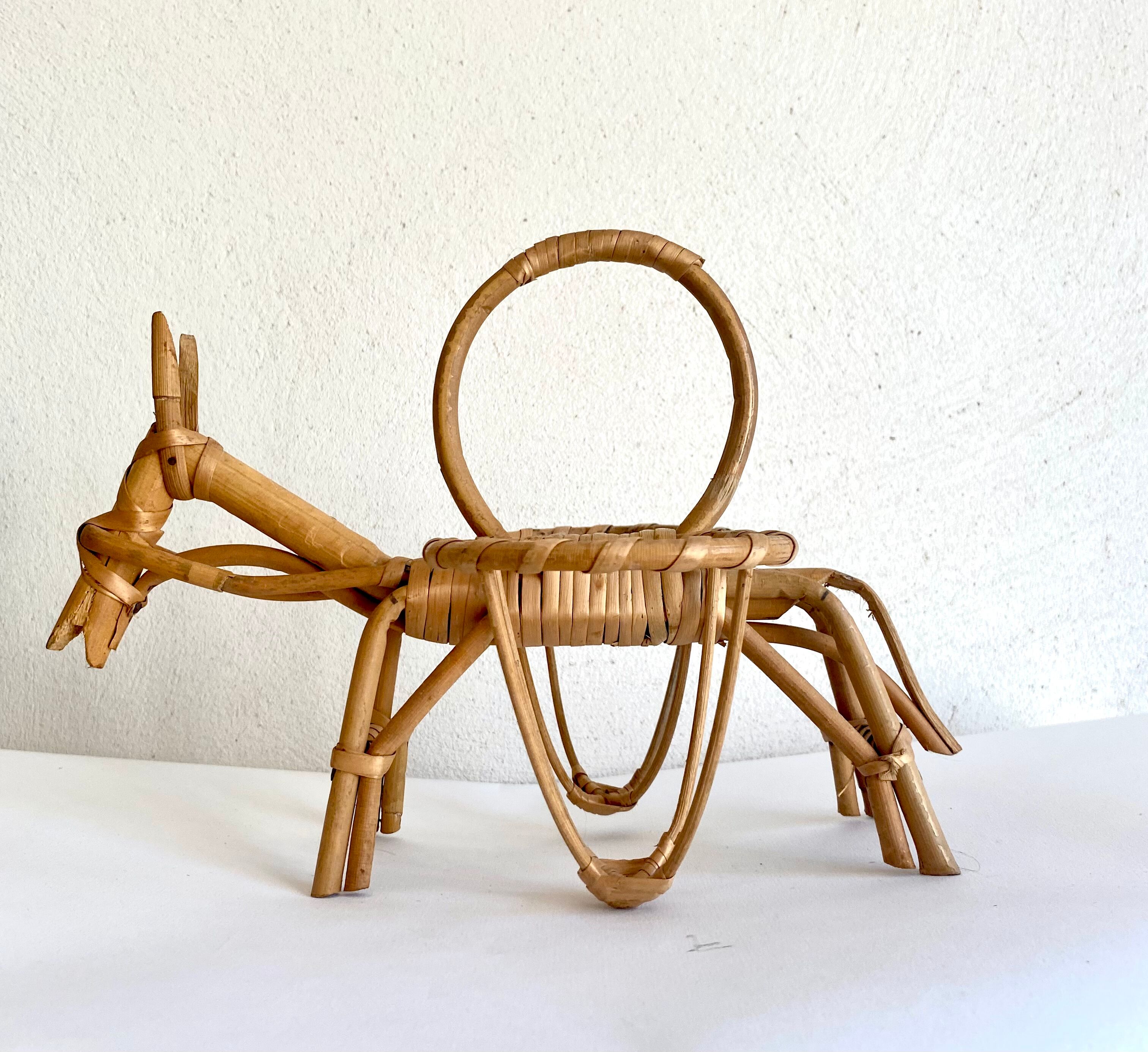 Rattan plant holder, small donkey shape