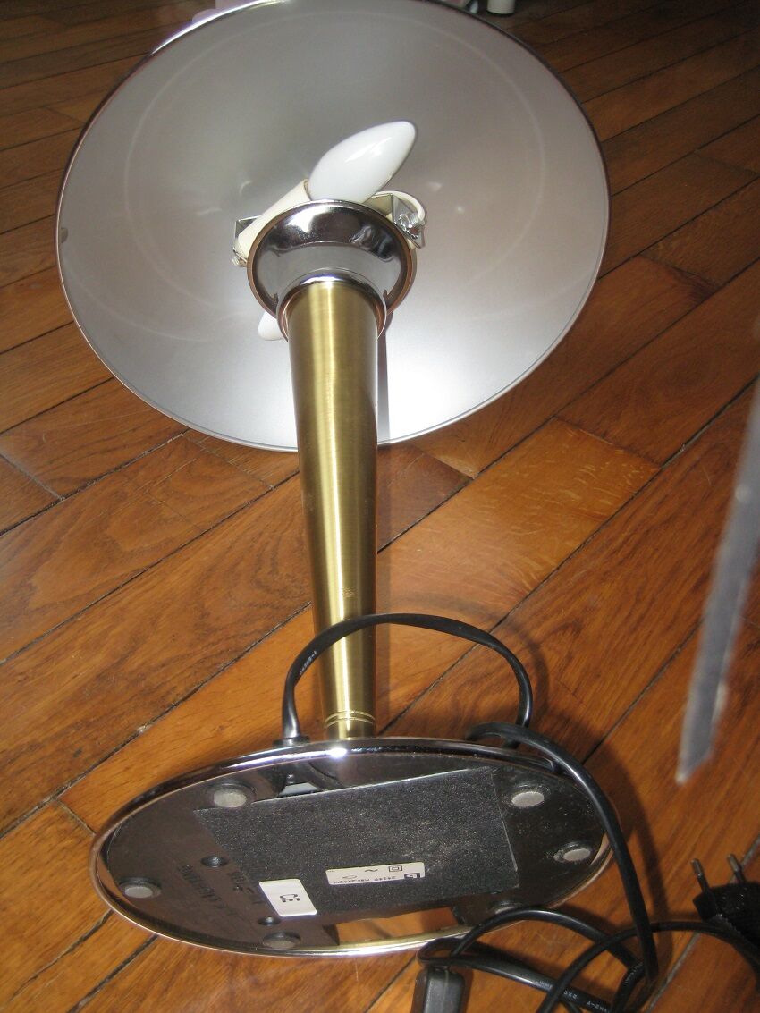 Antique mushroom lamp, chrome-plated steel and polished brass