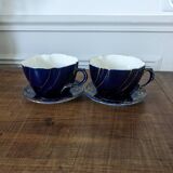 Set of two large Lunéville cups and saucers