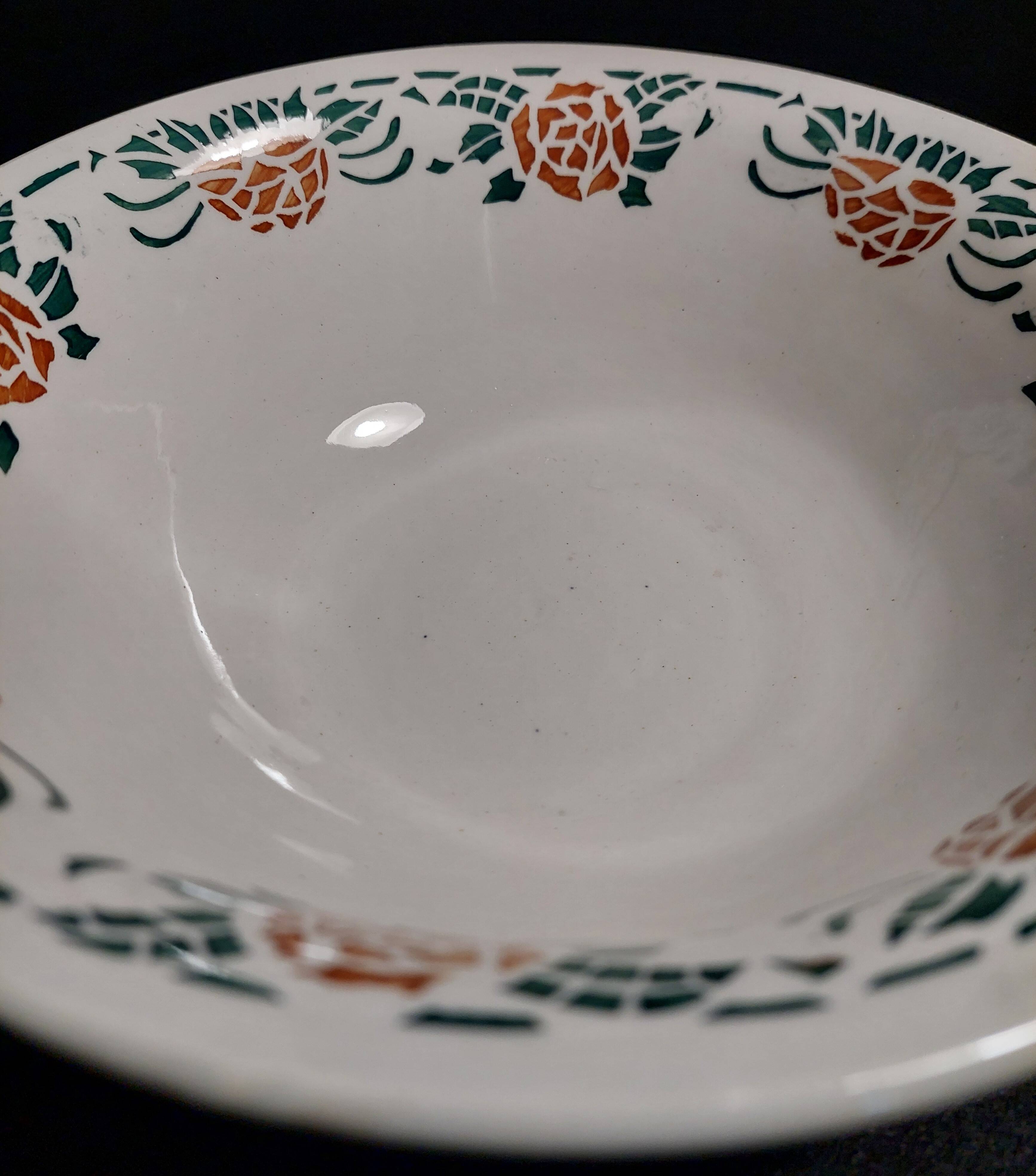 Salad bowl in earthenware, new earthenware factory Givors, Roxanne art deco decor