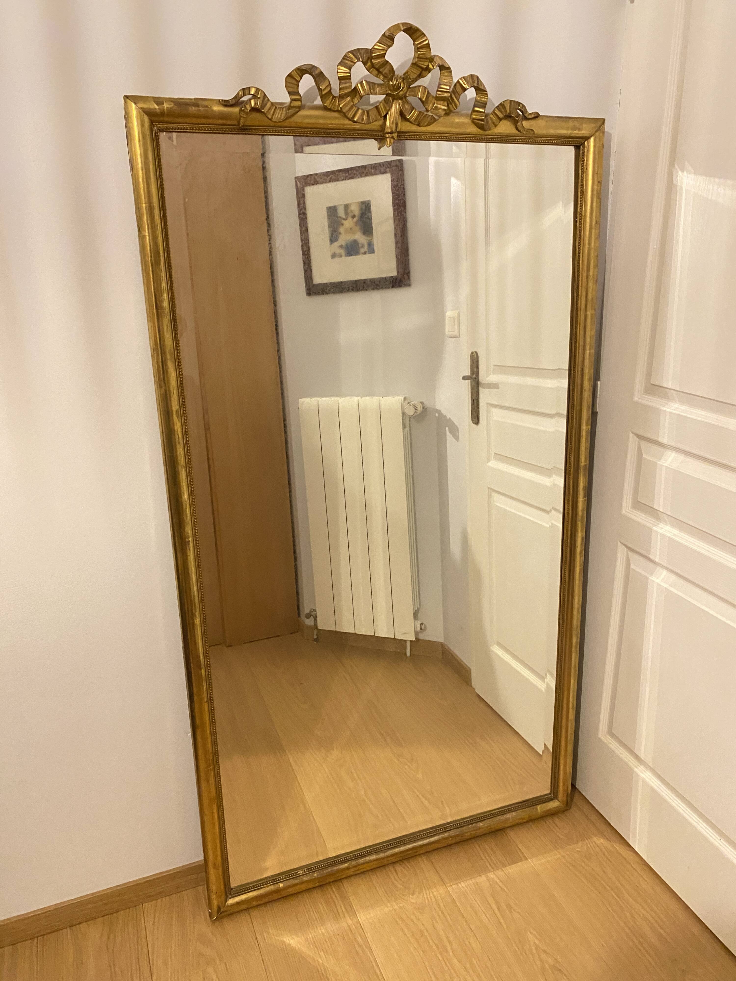 Important 19th Century Beveled Mirror with Pediment - Louis XVI Style - 81cm X 163cm
