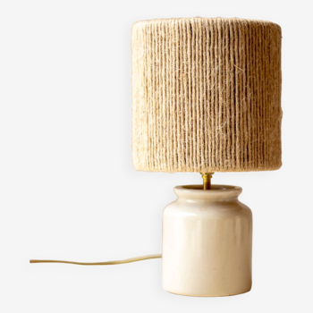 Table lamp mustard pot and jute string lampshade