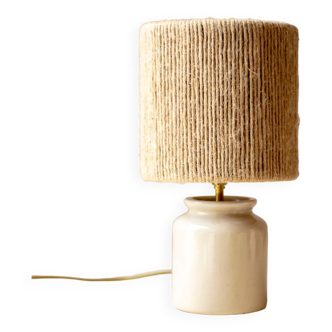 Table lamp mustard pot and jute string lampshade