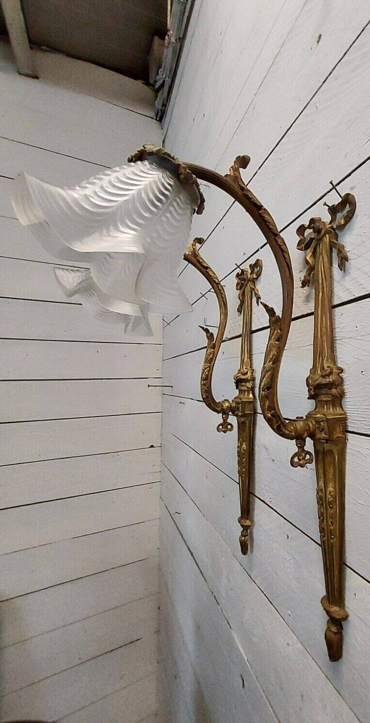 Louis xvi style wall lights in bronze (pair)