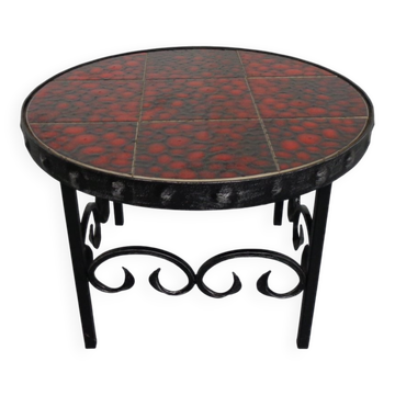 German Brutalist Side Table in Ceramic and Cast Iron, 1960s