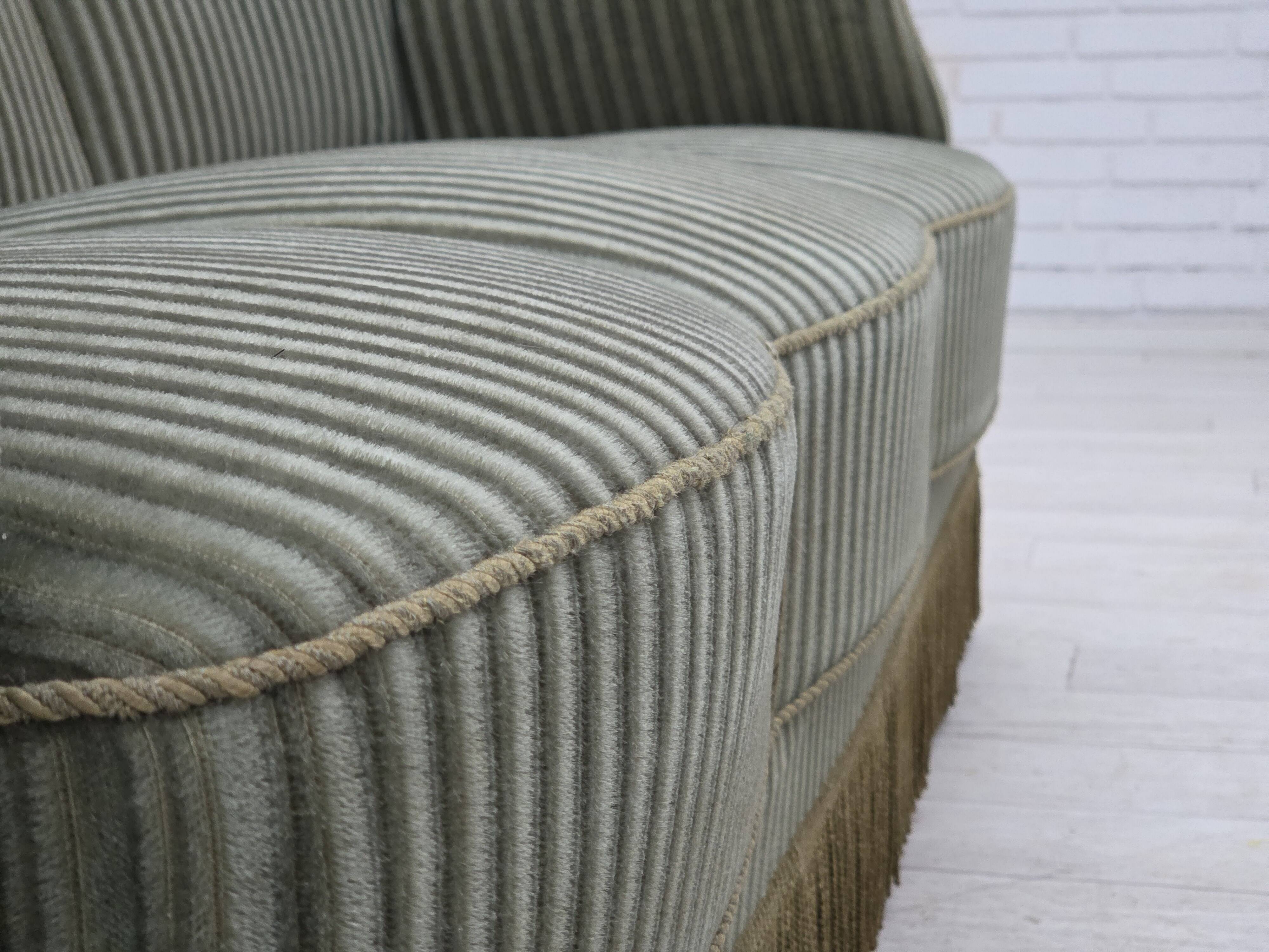 1960s, Danish 3-seater sofa, original green furniture velour, oak wood.