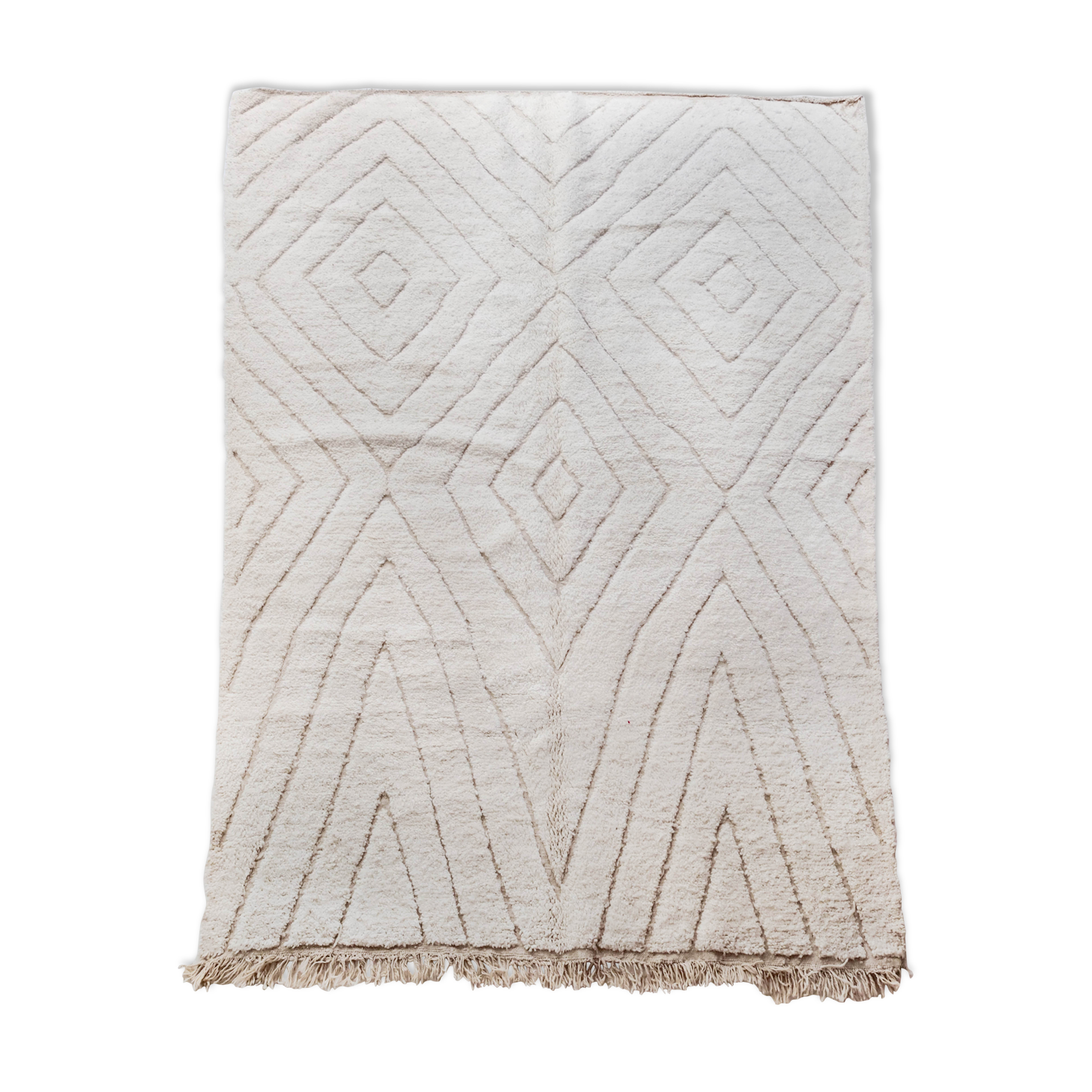 Moroccan Berber carpet blessed ouarain ecru plain with engraved diamonds 300x207cm