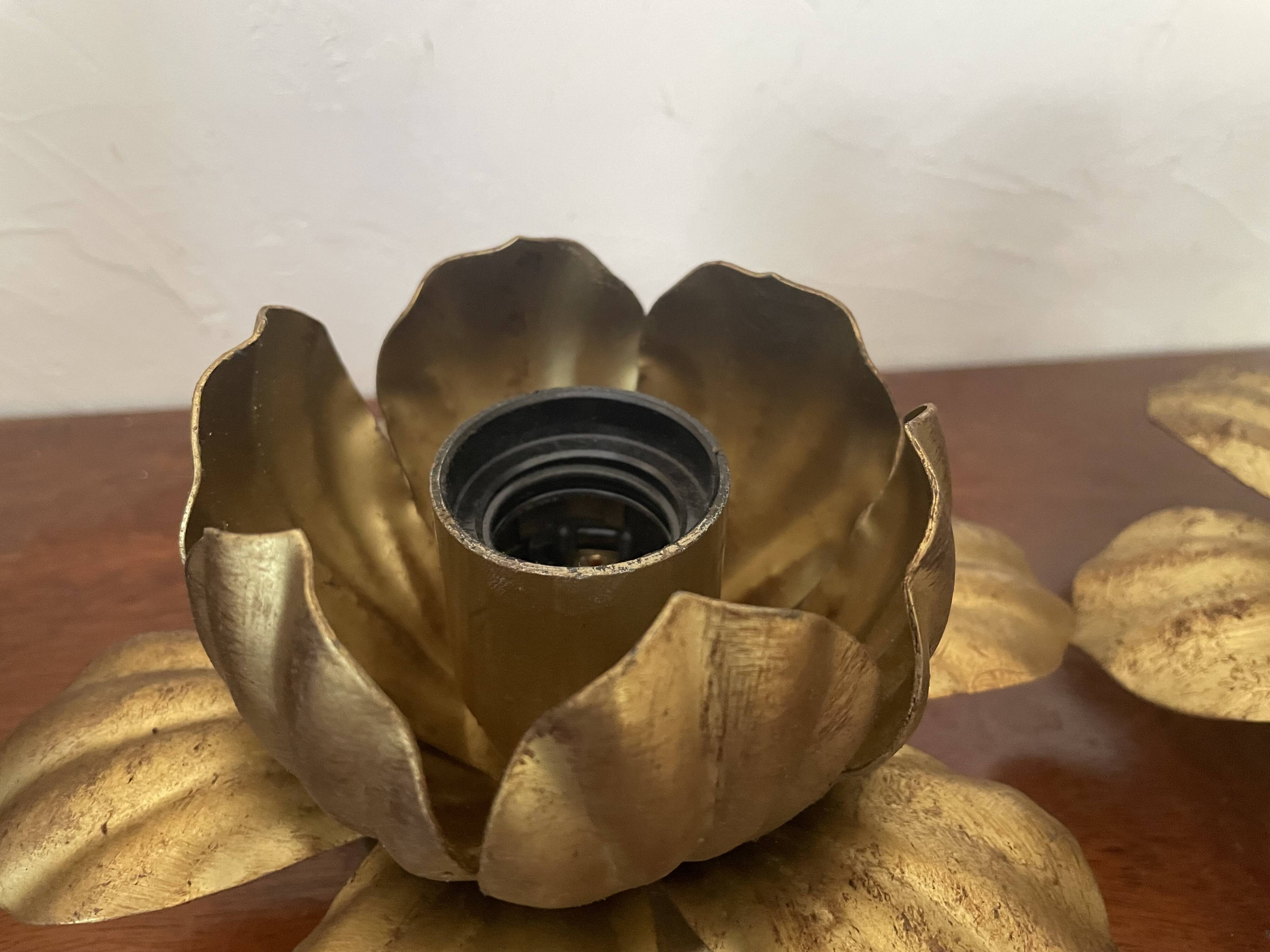 Pair of vintage gold metal flower wall lights