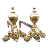 Paires de Chenets Cheminée En laiton Decor marmousets fonte Style Louis XIV Loft