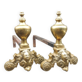 Pairs of Andirons Fireplace Brass Decor cast iron marmosets Louis XIV Loft Style